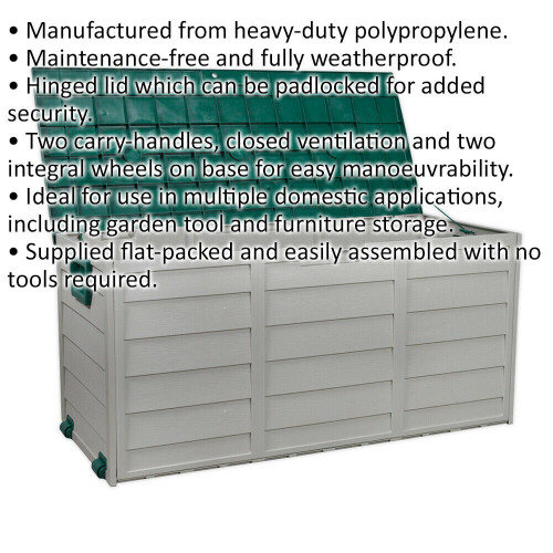 Loops Outdoor Storage Box - Heavy Duty PP Plastic - Fully Weatherproof - Hinged Lid 1