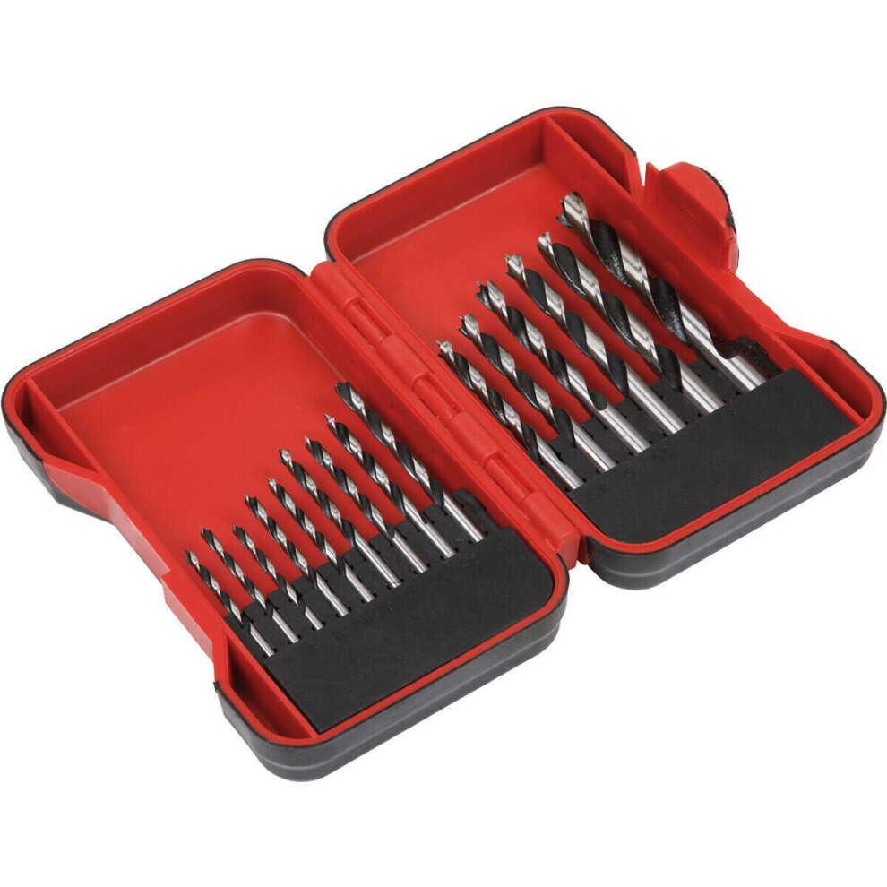 15 Piece Wood Drill Bit Set  Brad Point Tips   Hard and Soft Wood Drill Bits