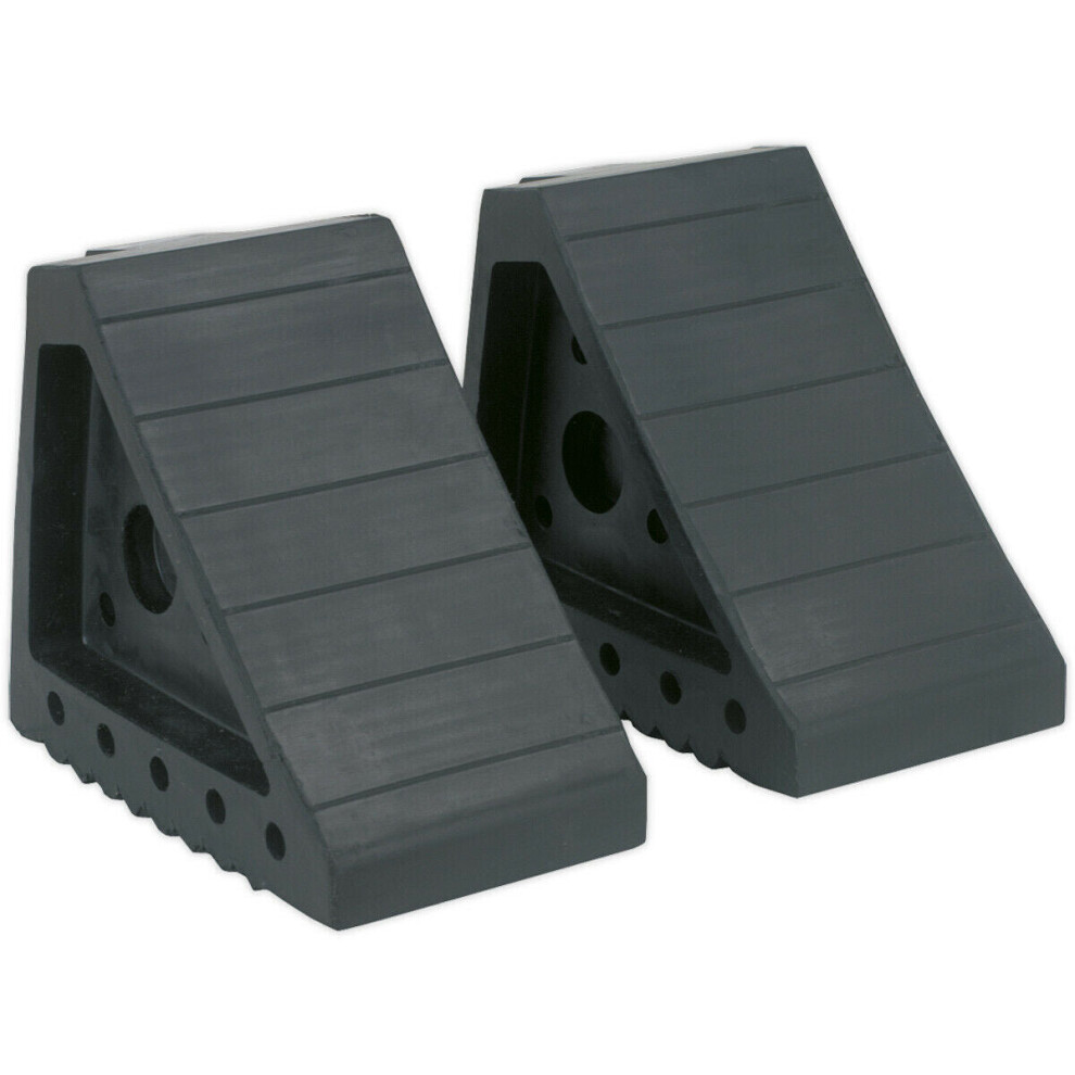 Loops Pair Heavy Duty Rubber Wheel Chocks - 1.8Kg Each - Prevents Vehicle Movement