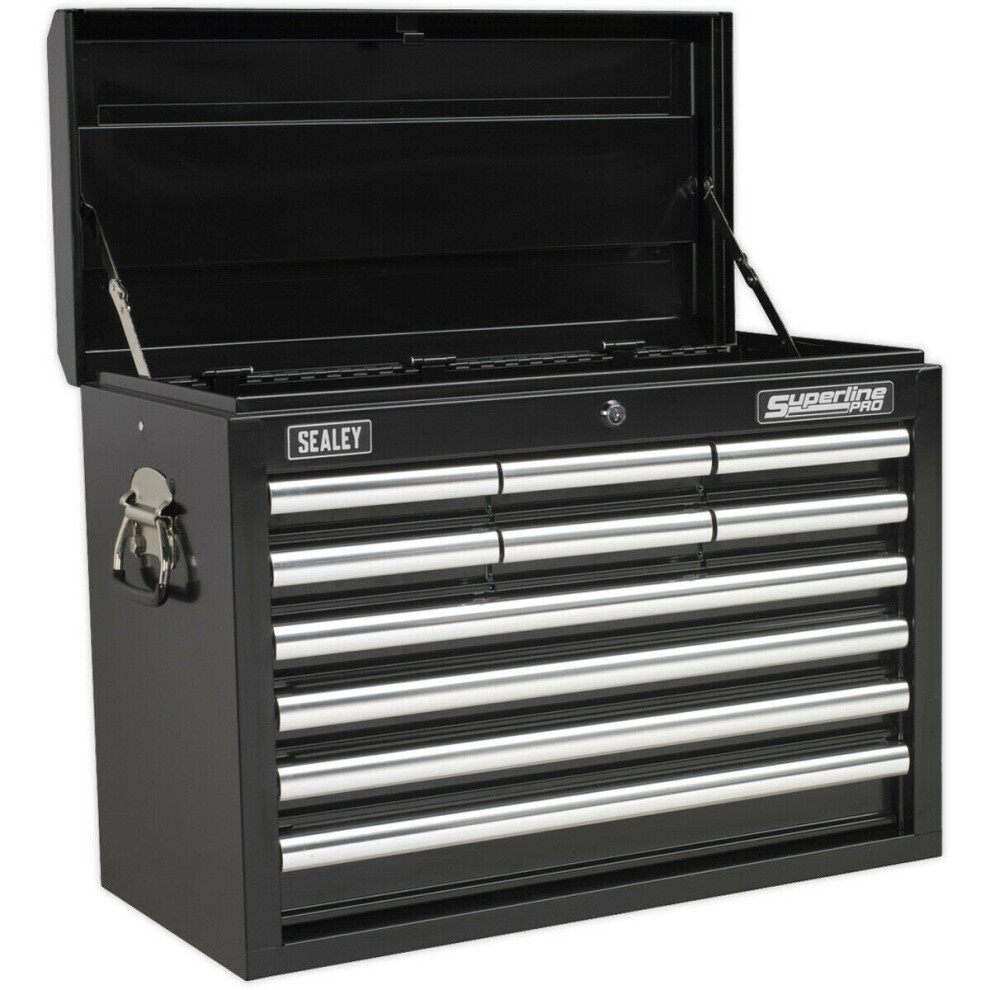Loops 660 X 315 X 485Mm Black 10 Drawer Topchest Tool Chest Lockable Storage Cabinet