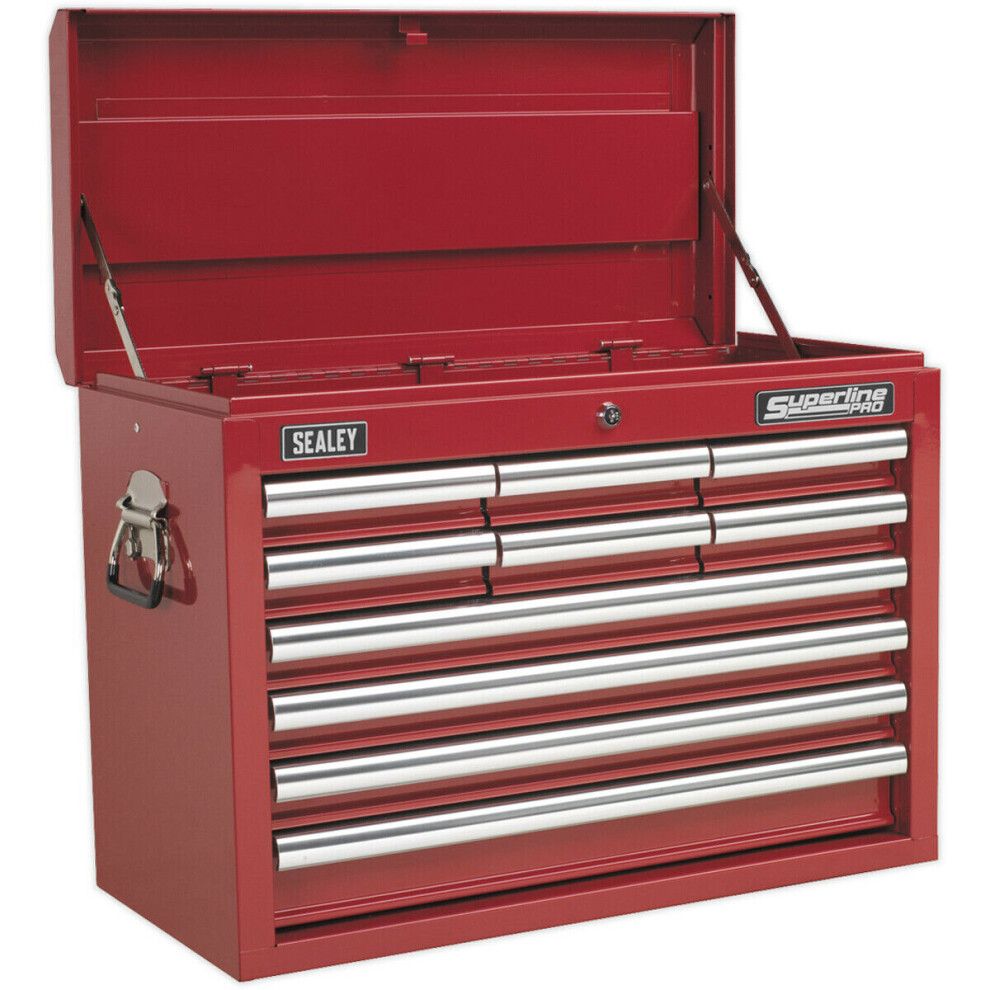 Loops 660 X 315 X 485Mm Red 10 Drawer Topchest Tool Chest Lockable Storage Cabinet