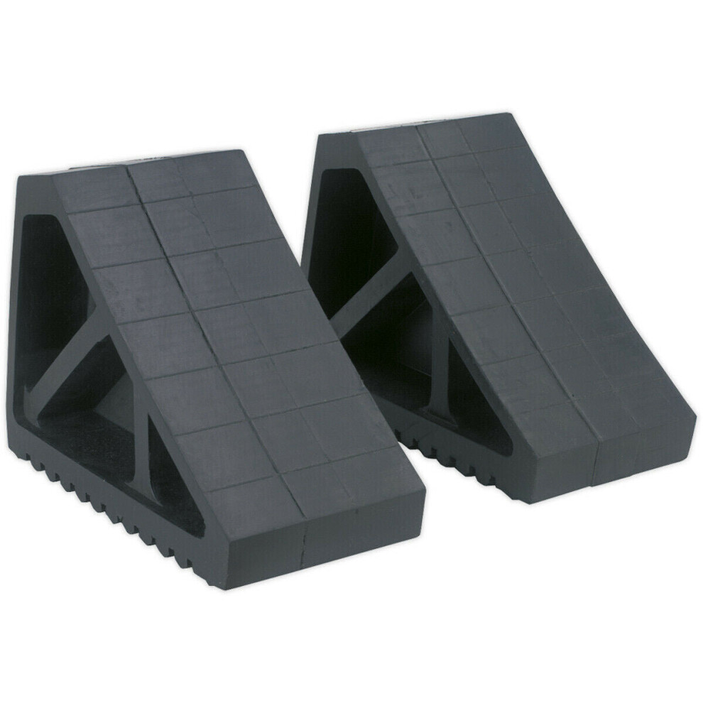 Pair Heavy Duty Rubber Wheel Chocks - 3.3Kg Each - Prevents Vehicle Movement 5056581946928