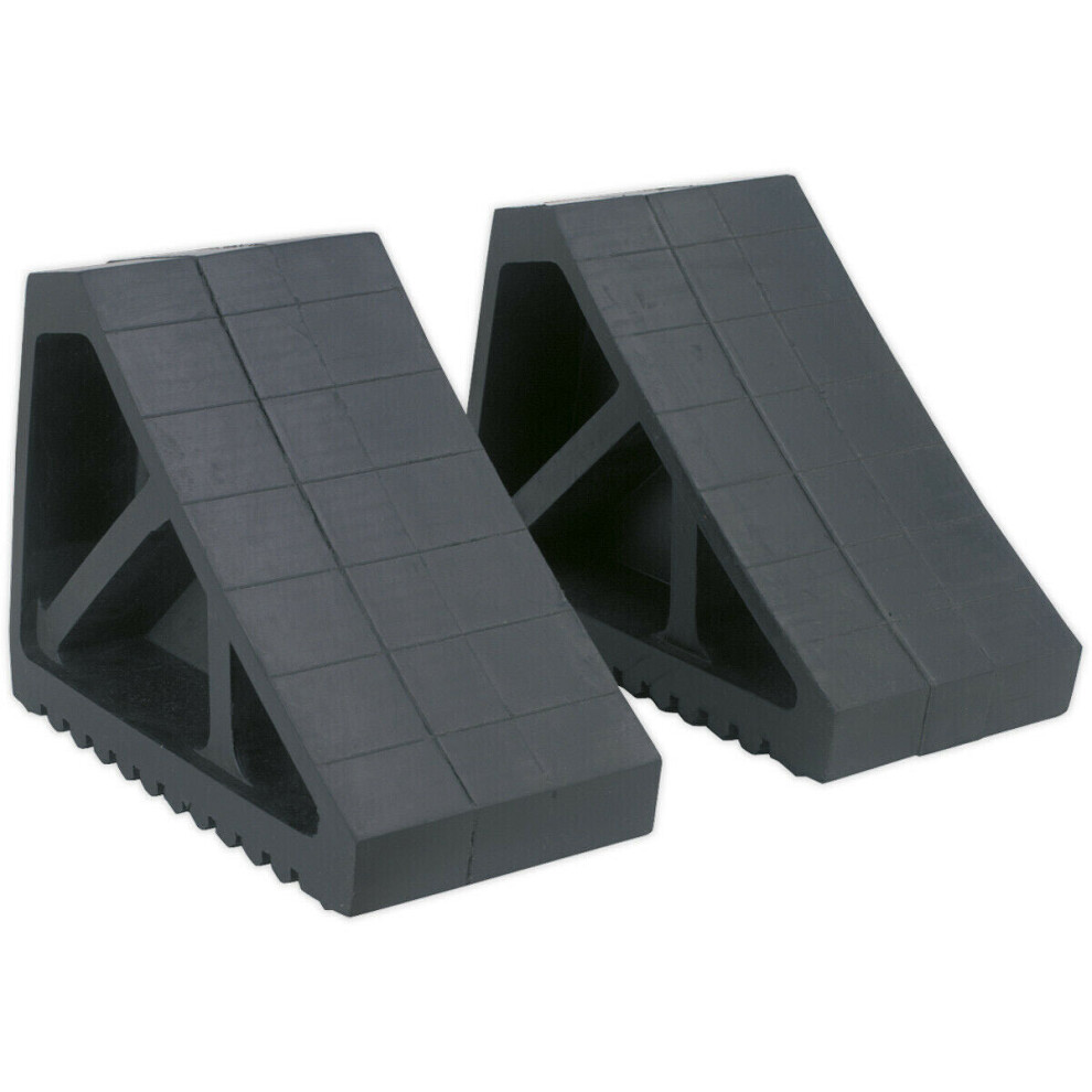 PAIR Heavy Duty Rubber Wheel Chocks - 3.3kg Each - Prevents Vehicle Movement