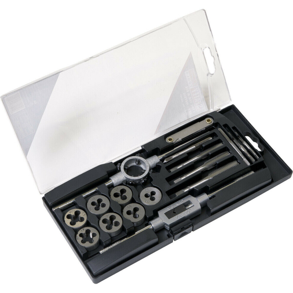 17pc Metric Tap & Die Set - M3 to M12 - Manual Bar & Socket Threading Tool