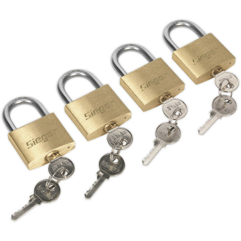 4 Pack 40Mm Brass Padlock 6.5Mm Hardened Steel Shackle - 2 Keys (Alike) Security 5056581905734