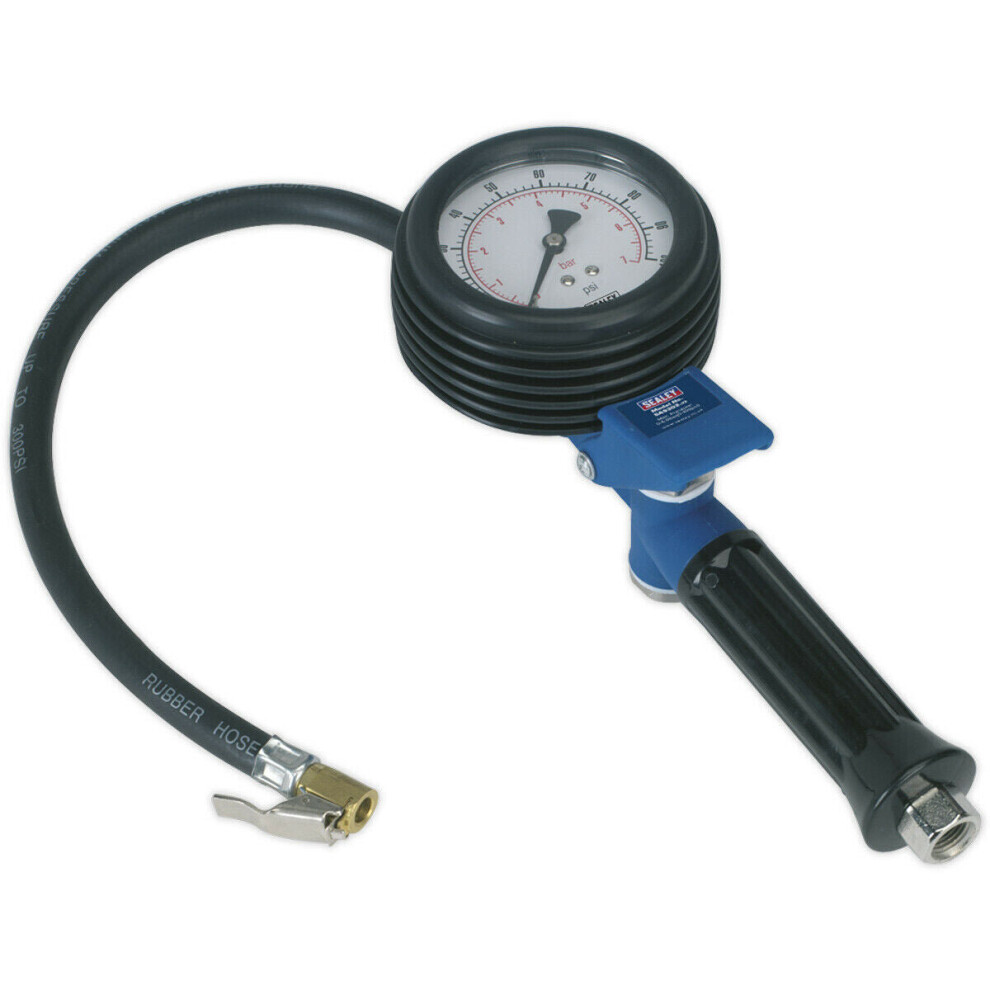 Tyre Inflator - Clip-On Connector - 400mm Hose - 1/4" BSP - EXTRA LARGE GAUGE