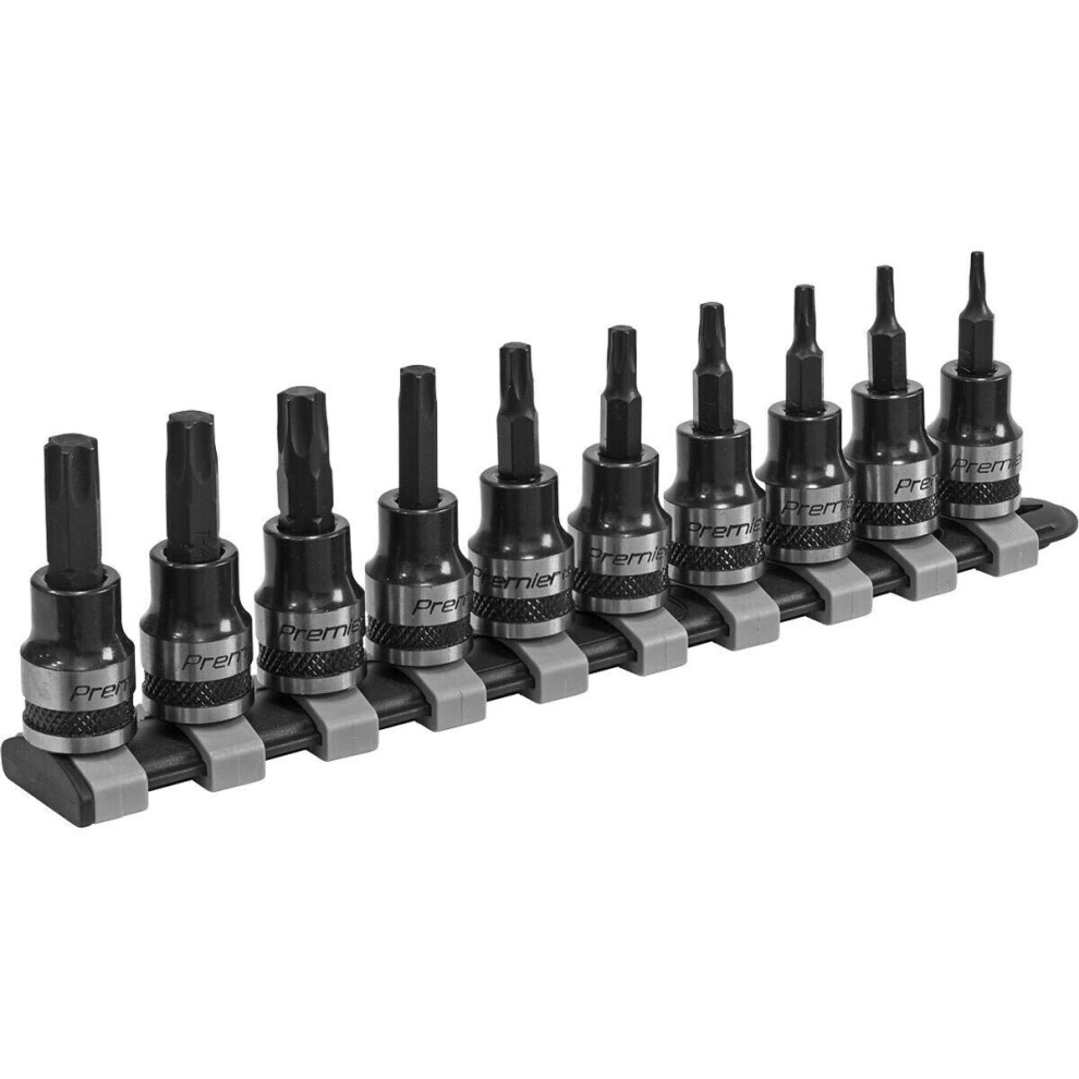 Loops 10Pc Premium Trx Star Socket Bit Set - 3/8" Square Drive T10 To T50 Torx Knurled