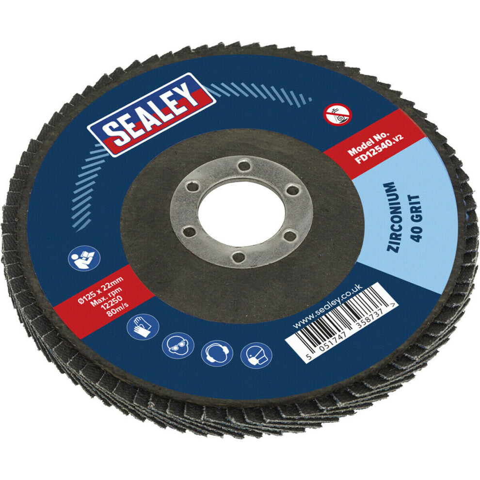 Loops 125Mm Zirconium Flap Disc - 22Mm Bore - Depressed Centre Disc - 40 Grit