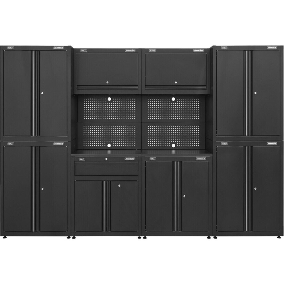10 Piece Garage Storage System - Adjustable Feet - Pegboard Back Panel - Modular