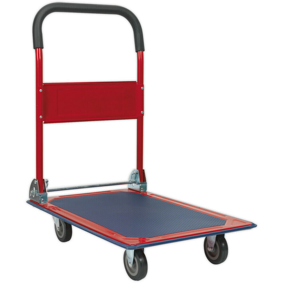 150kg Rigid Platform Truck - Folding Handles - Rubberised Deck - Bumper Strip