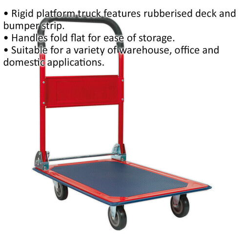 Loops 150kg Rigid Platform Truck - Folding Handles - Rubberised Deck - Bumper Strip 1