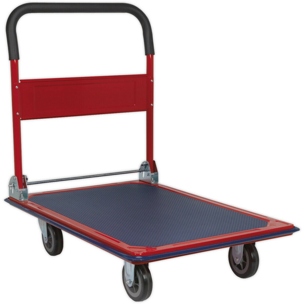 300kg Rigid Platform Truck - Folding Handles - Rubberised Deck - Bumper Strip