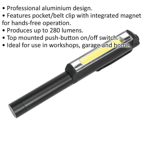 Loops Magnetic Aluminium Penlight Torch - 3W COB LED - 3 x AAA Battery Powered 1