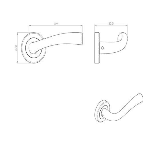Loops 4x PAIR Curved Flowing Flared Handle Concealed Fix Round Rose Polished Nickel 2