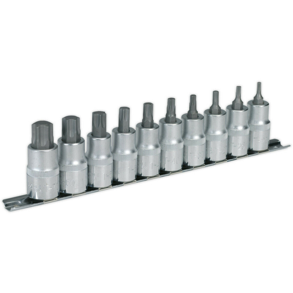 Loops 10 Pack Trx Star Socket Bit Set - 1/2" Square Drive - T20 To T70 Torx Knurled