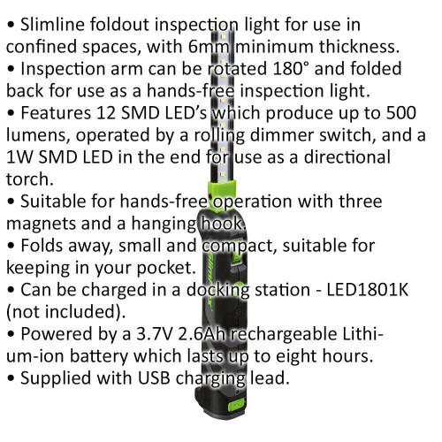 Loops Slimline Folding Inspection Light - 12 SMD + 1W SMD LED - Rechargeable 1