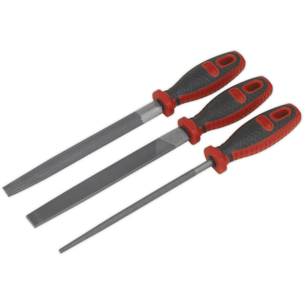 3 Piece Engineers 200Mm File Set - Flat Half-Round And Round - Double Cut