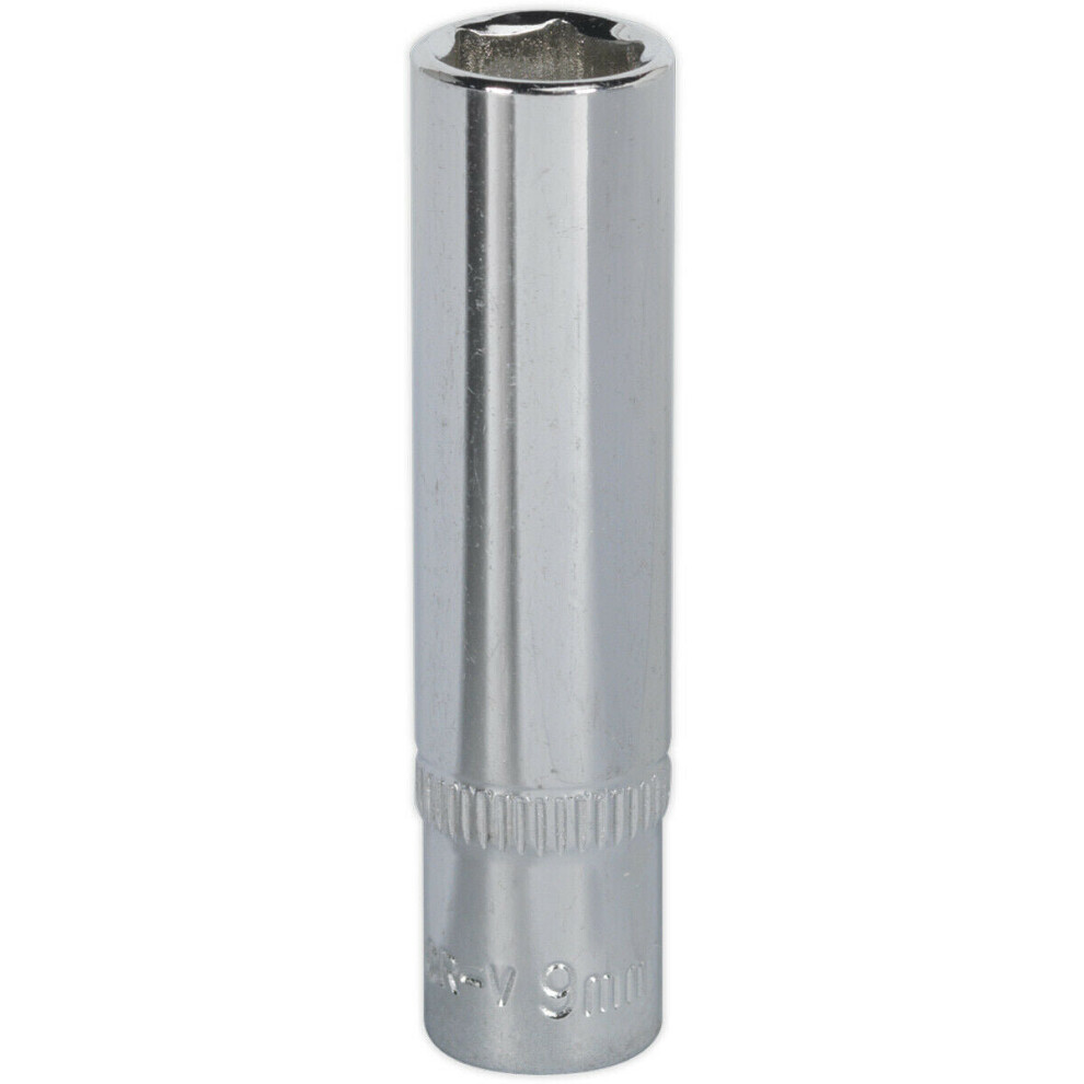 Loops 9Mm Forged Steel Deep Drive Socket - 1/4" Square Drive Polished Chrome Vanadium