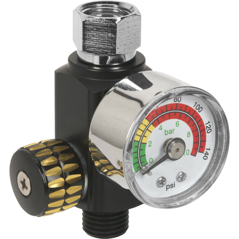 On-Gun Air Pressure Regulator Gauge - 0 To 140Psi - 1/4" Bsp Spray Gun Airbrush 5056524260852