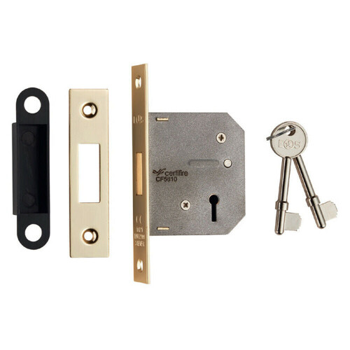 Loops 64mm 3 Lever BS Deadlock Square Forend Electro Brassed Door Security Latch 1