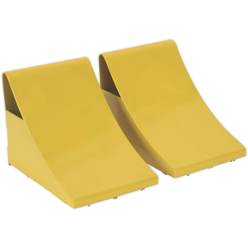 Pair Heavy Duty Steel Wheel Chock - 4Kg Each - Prevents Vehicle Movement 5056581946942