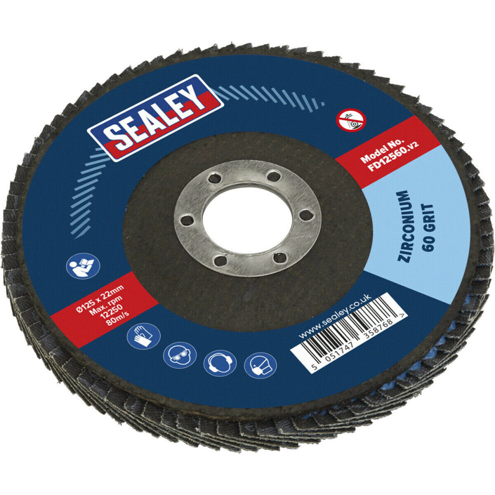 125Mm Zirconium Flap Disc - 22Mm Bore - Depressed Centre Disc - 60 Grit