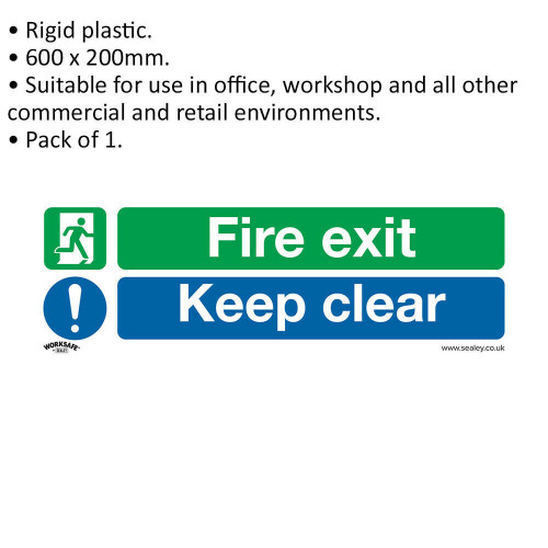 Loops 1x FIRE EXIT KEEP CLEAR Health & Safety Sign - Rigid Plastic 600 x 200mm Warning 1