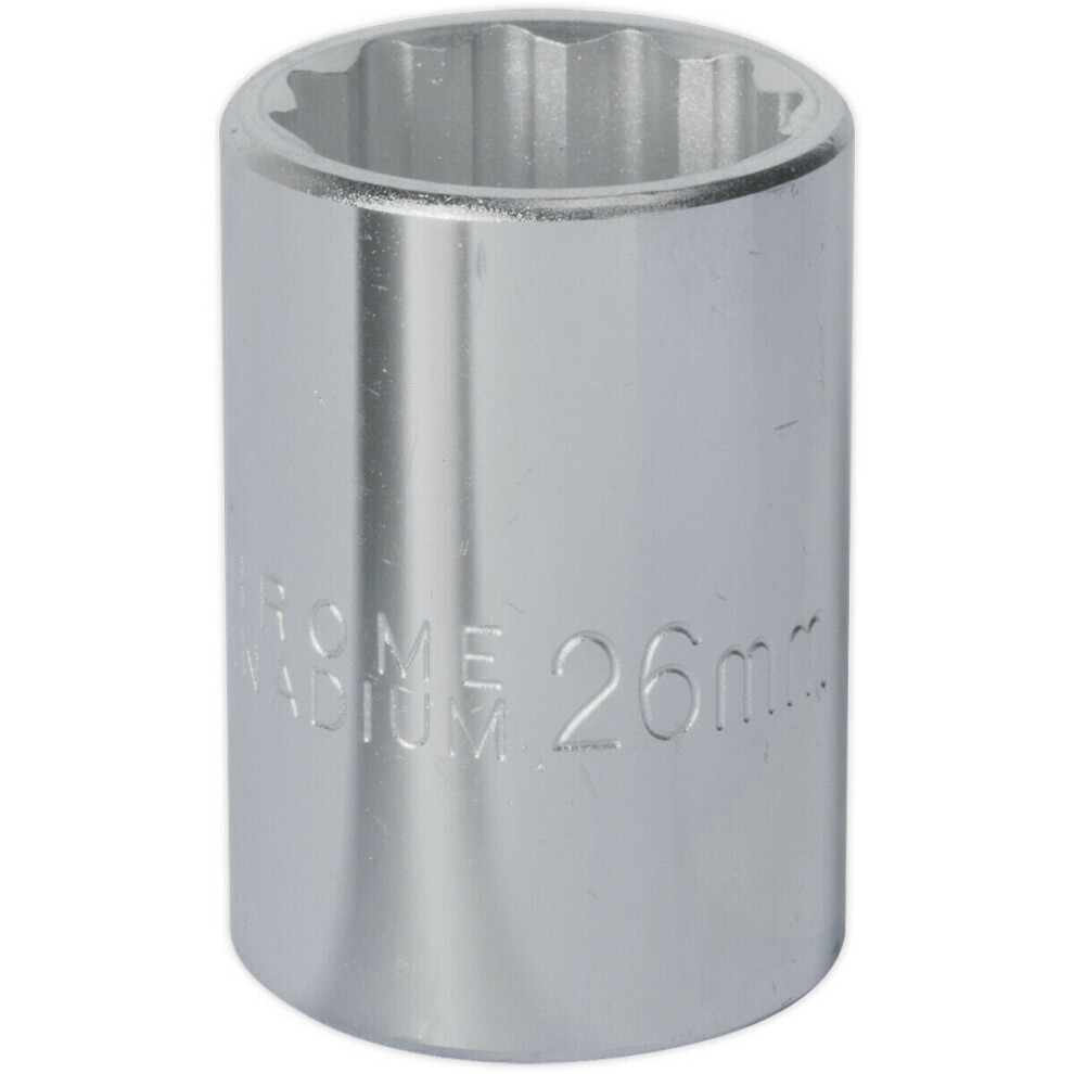 26mm Forged Steel Drive Socket - 3/4" Square Drive - Chrome Vanadium Socket