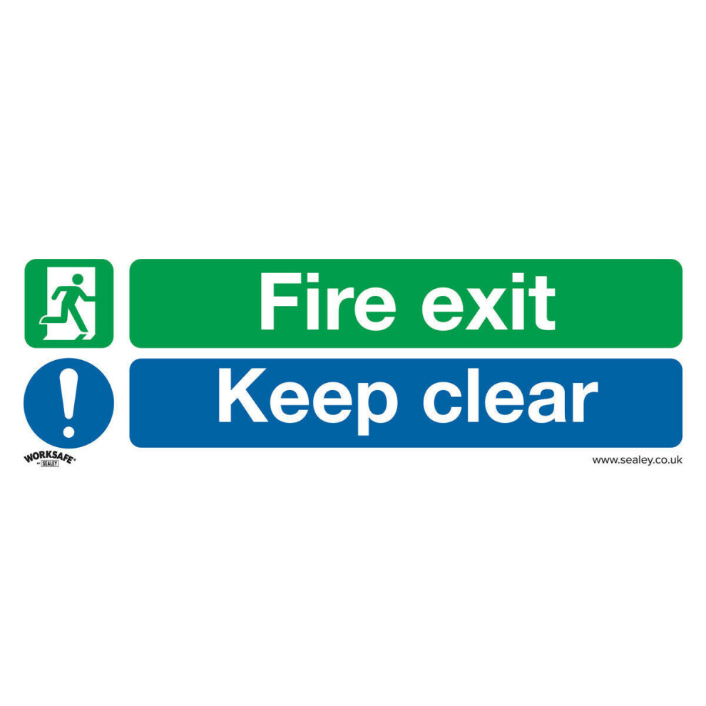 1x FIRE EXIT KEEP CLEAR Health & Safety Sign - Self Adhesive 600 x 200mm Sticker