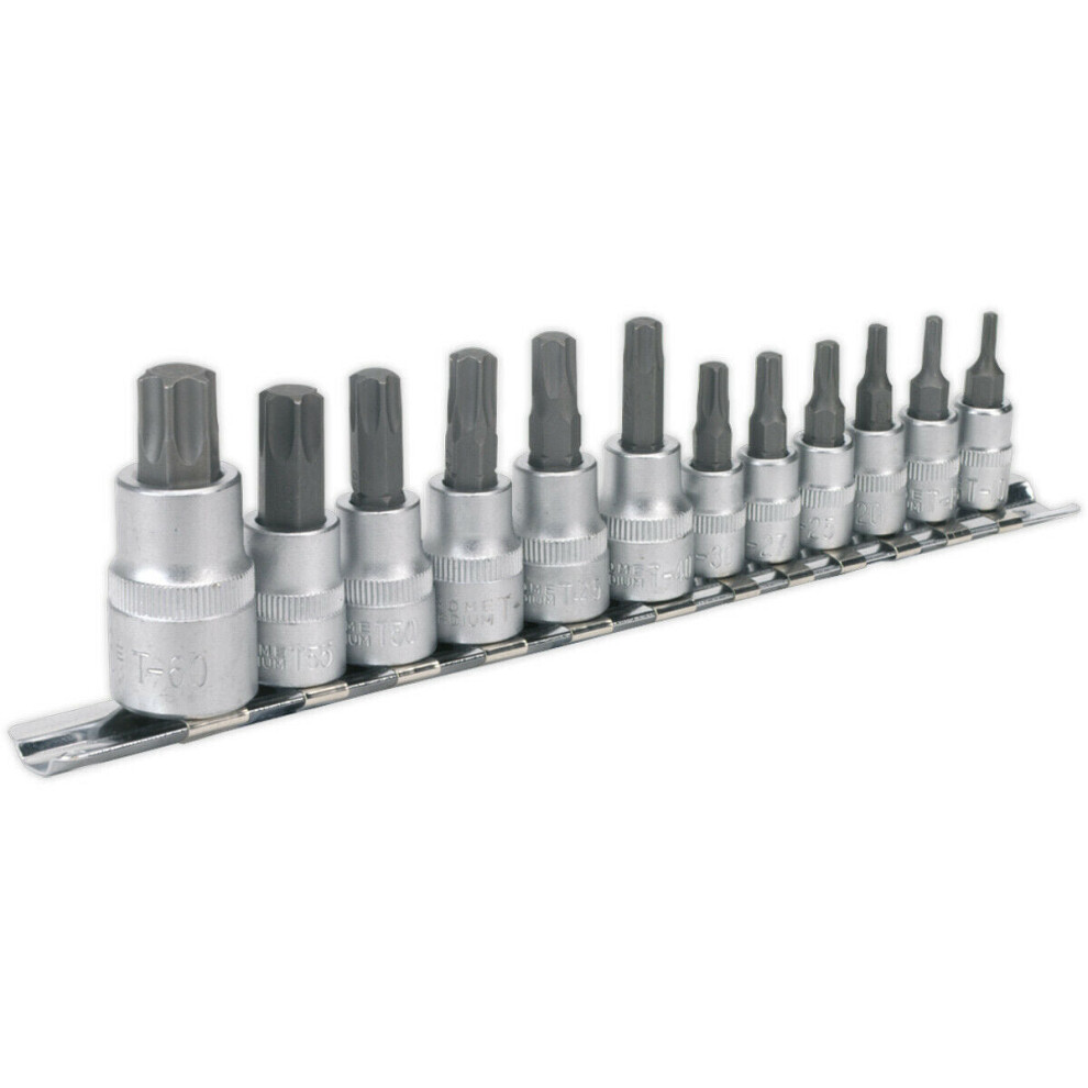 12Pc Trx Star Socket Bit Set - 1/4" 3/8" 1/2" Square Drive - T10 To T60 Torx Kit 5056524247952
