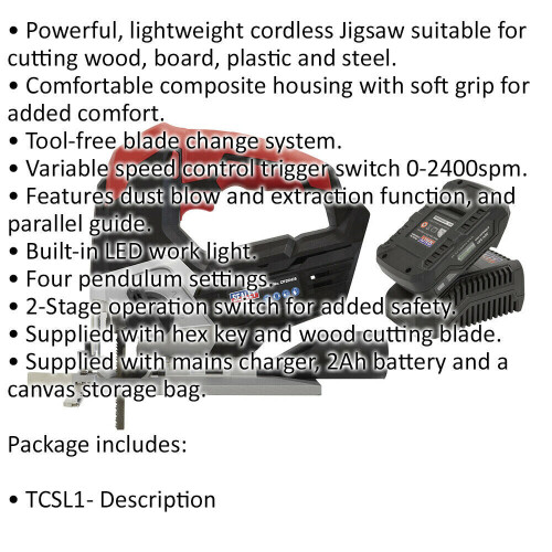 Loops 20V Cordless Jigsaw Kit - Variable Speed Control - Includes Battery & Charger 1