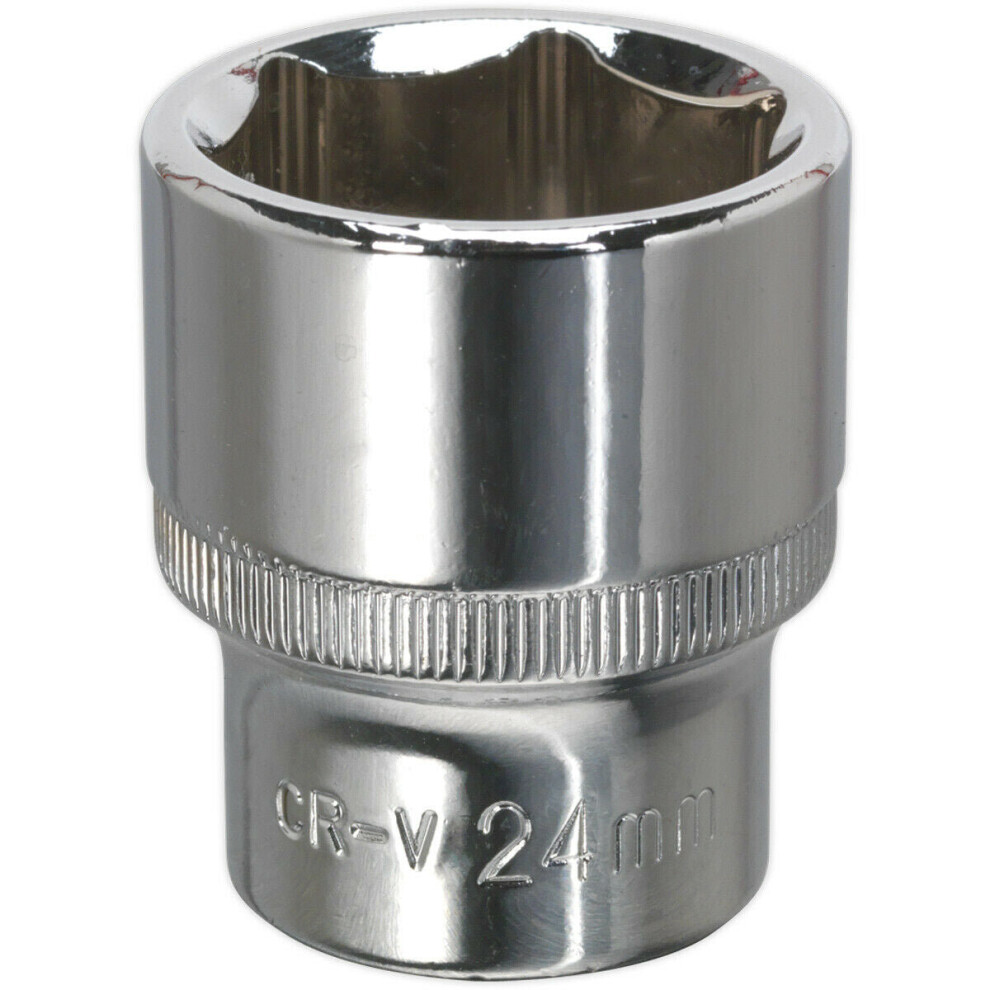 24mm Forged Steel Drive Socket - 1/2" Square Drive - Polished Chrome Vanadium