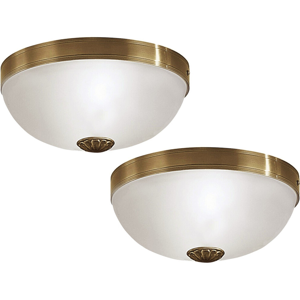 Loops 2 Pack Wall Flush Ceiling Light Colour Bronzed Shade White Satin Glass E27 60W