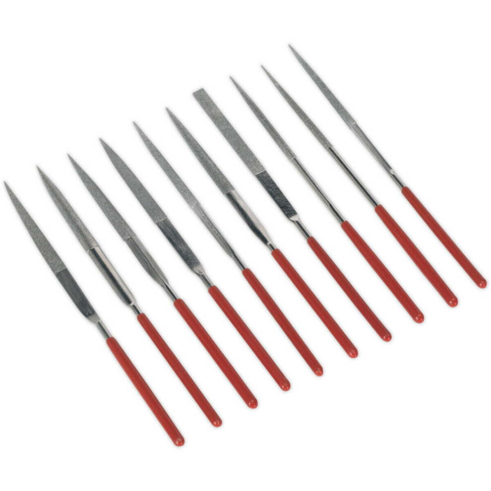Loops 10 Piece 140Mm Diamond Needle File Set - Vinyl Dipped Handles - Precision Files