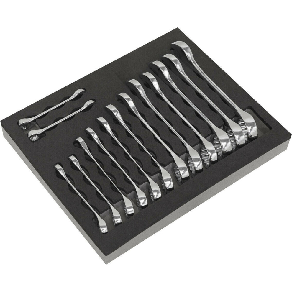 Loops 14Pc Stubby Short Handled Combination Spanner Set 12 Point Metric Ring Open Head