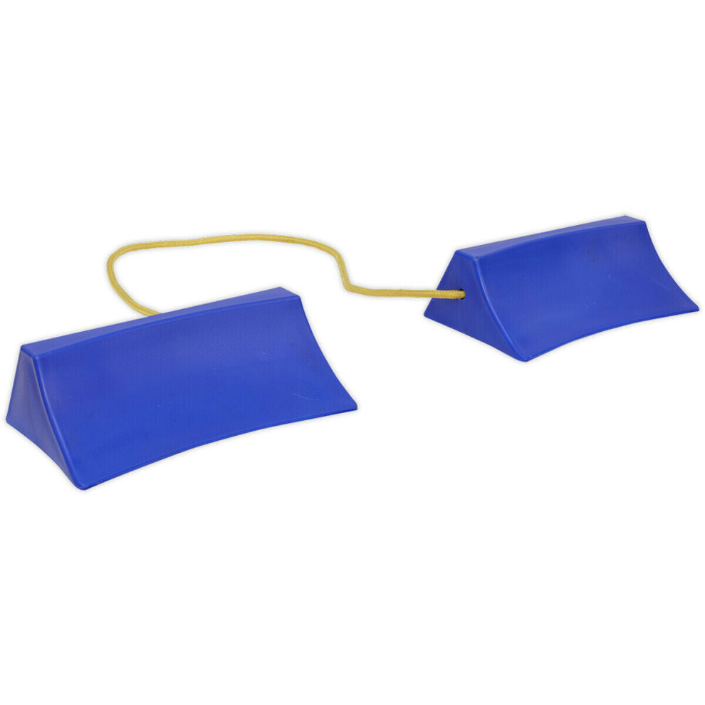 PAIR Plastic Wheel Chocks on Rope - 250g Each - Prevents Vehicle Movement