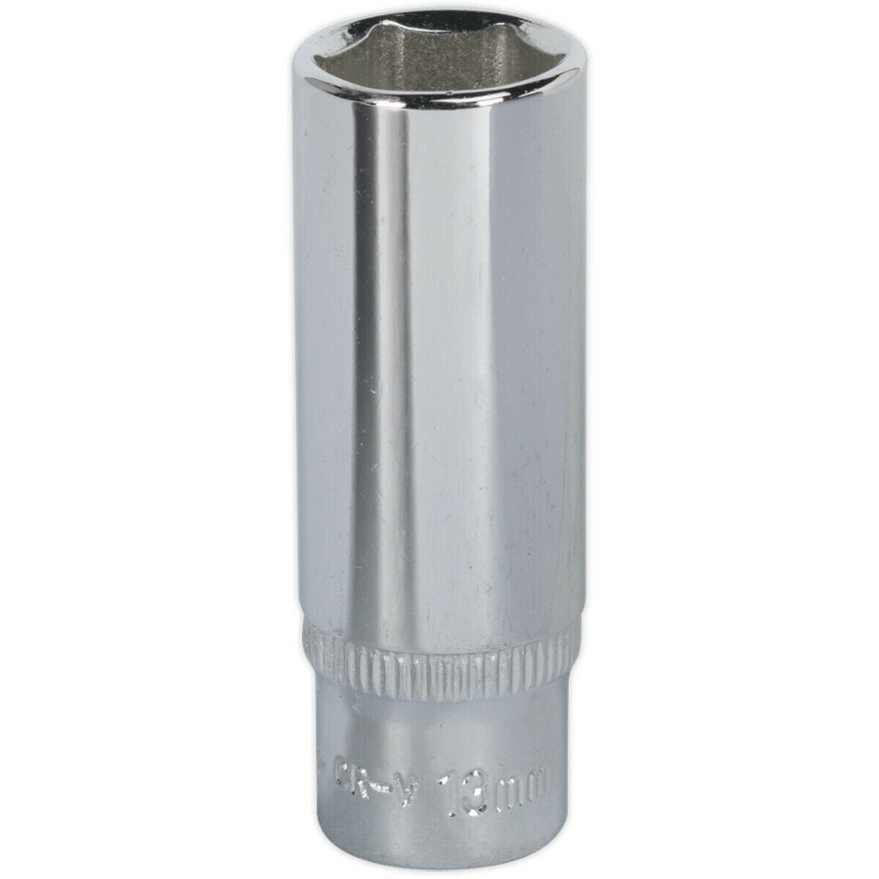 Loops 13Mm Forged Steel Deep Drive Socket - 1/4" Square Drive Polished Chrome Vanadium