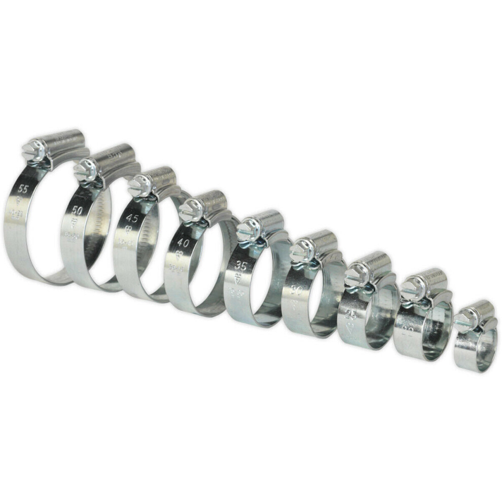 Loops 85 Pc Zinc Plated Hose Clip Assortment - 9.5 To 55Mm - External Pressed Threads