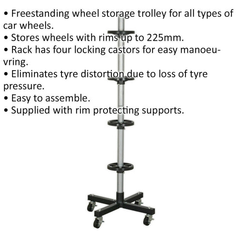 Loops Freestanding Wheel Storage Trolley - Four Locking Castors - 100kg Capacity 1