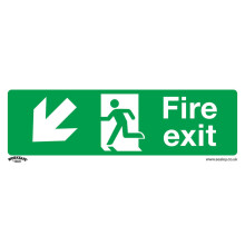 10x FIRE EXIT (DOWN LEFT) Health & Safety Sign Rigid Plastic 300 x 100mm Warning