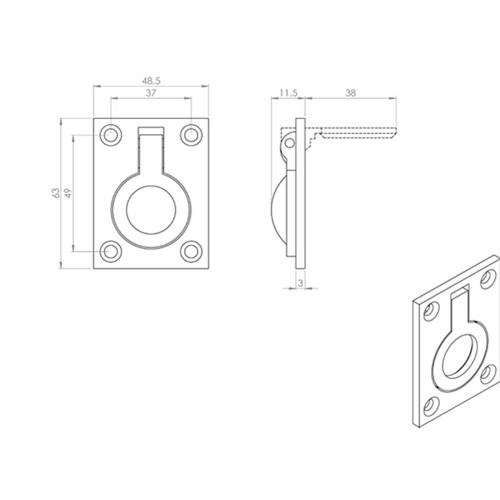 Loops Flush Ring Recessed Pull Handle 63 x 48.5mm 8.5mm Depth Satin Chrome 2