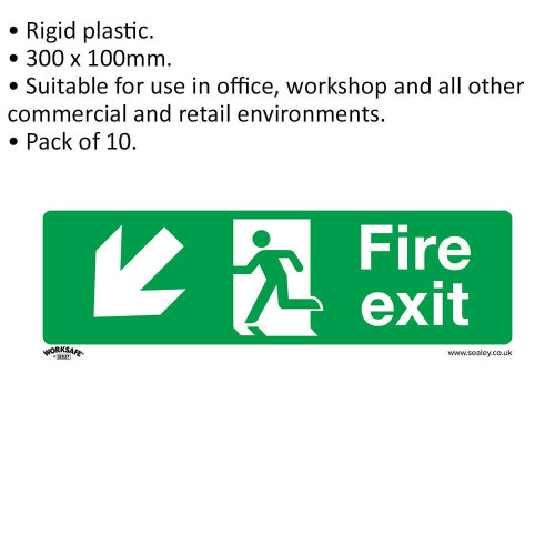 Loops 10x FIRE EXIT (DOWN LEFT) Health & Safety Sign Rigid Plastic 300 x 100mm Warning 1