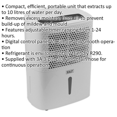 Loops 10 Litre Dehumidifier - Compact & Efficient - 240W - Digital Control Panel 1