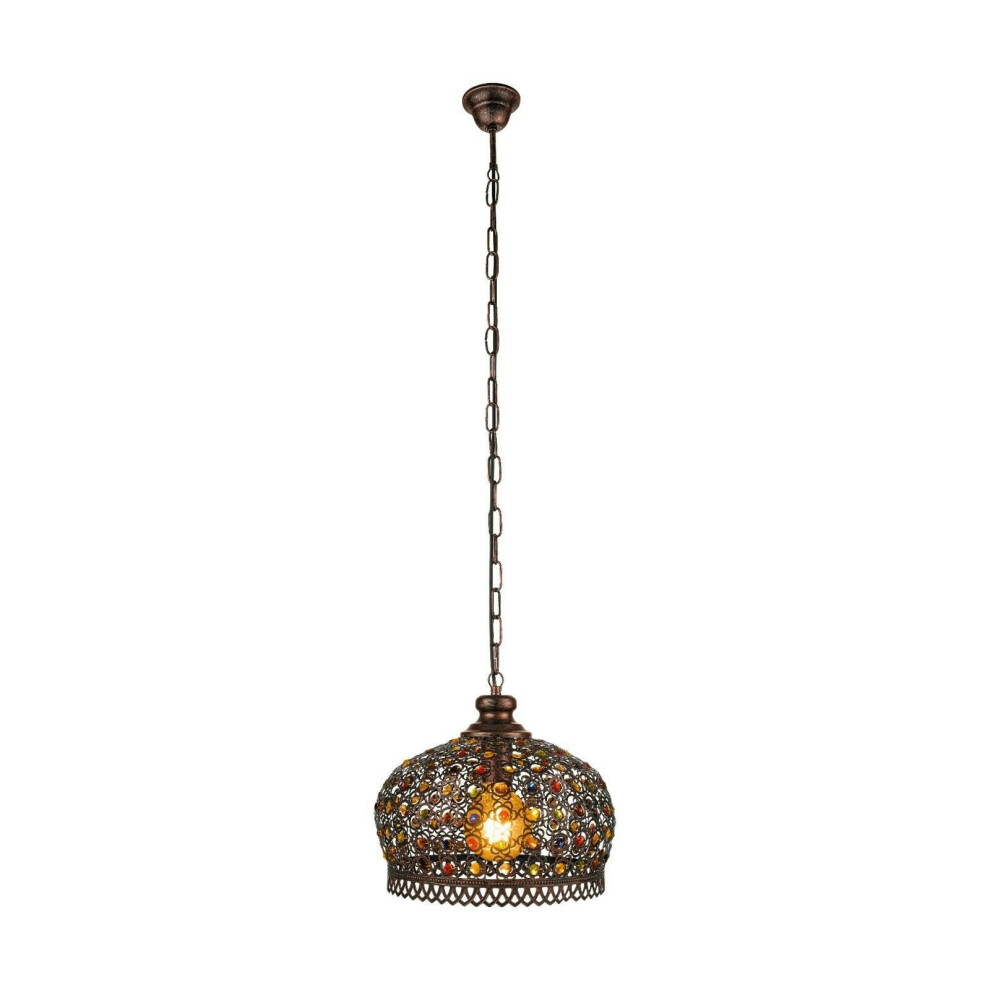 Loops Hanging Ceiling Pendant Antique Copper & Coloured Glass 1 X 60W E27 Bulb Light