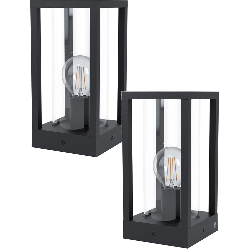 Loops 2 Pack Ip44 Outdoor Bollard Light Black Cast Aluminium Box 40W E27 Lamp Post