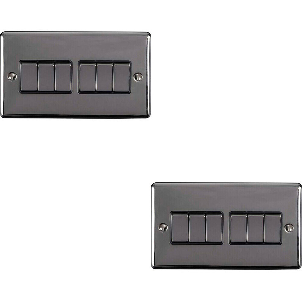 2 PACK 6 Gang Metal Multi Light Switch BLACK NICKEL 2 Way 10A Black Trim