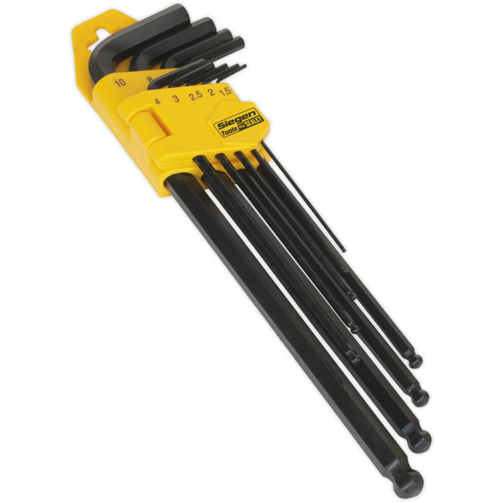 9 Piece Extra-Long Ball-End Hex Key Set -  90 - 230mm Length - 1.5 to 10mm Size