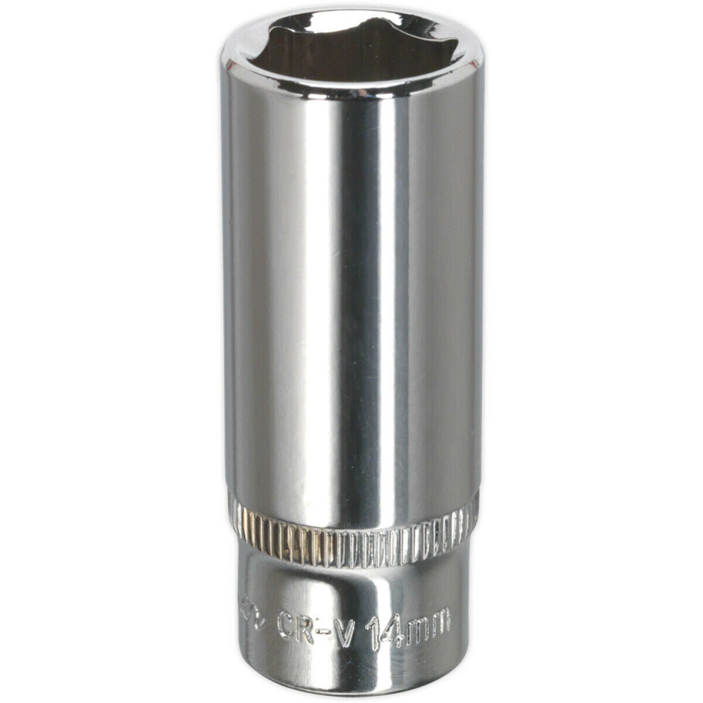 Loops 14Mm Forged Steel Deep Drive Socket - 1/4" Square Drive Polished Chrome Vanadium