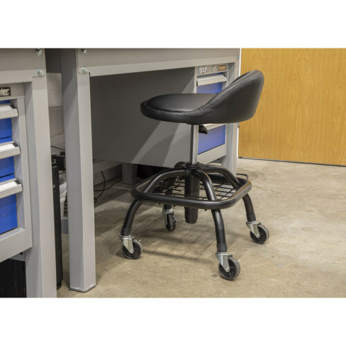 Loops Pneumatic Creeper Stool - Adjustable Height - Swivel Seat With Back Rest 2