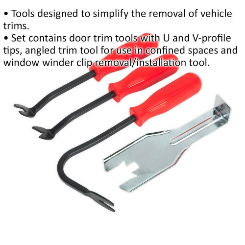 Loops 4 PIECE Trim Clip Removal Set - U and V Profile Tips - Stubby Angled Tool Kit 1